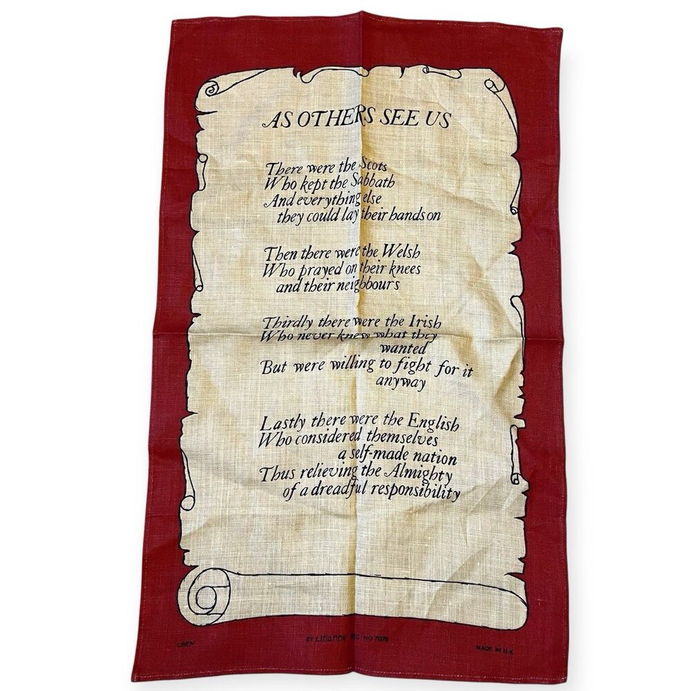 VTG As Others See Us Poem Linen Tea Towel UK Scots Welsh Irish English Wall Art